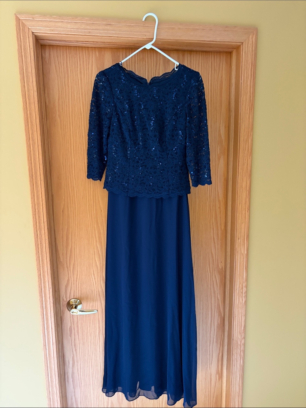 Alex Evenings Navy Lace Top & Chiffon Skirt Gown
